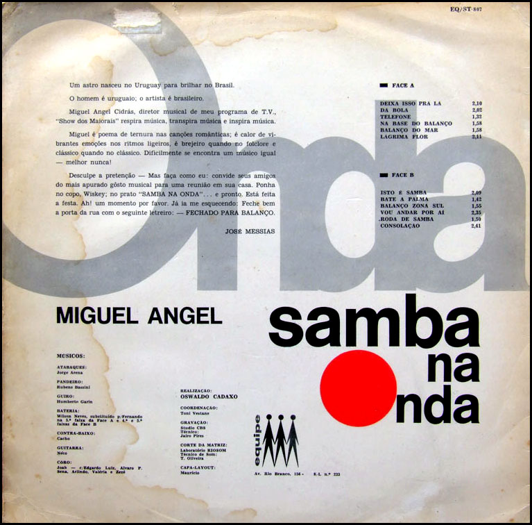 Contracapa Miguel Angel - Samba na onda