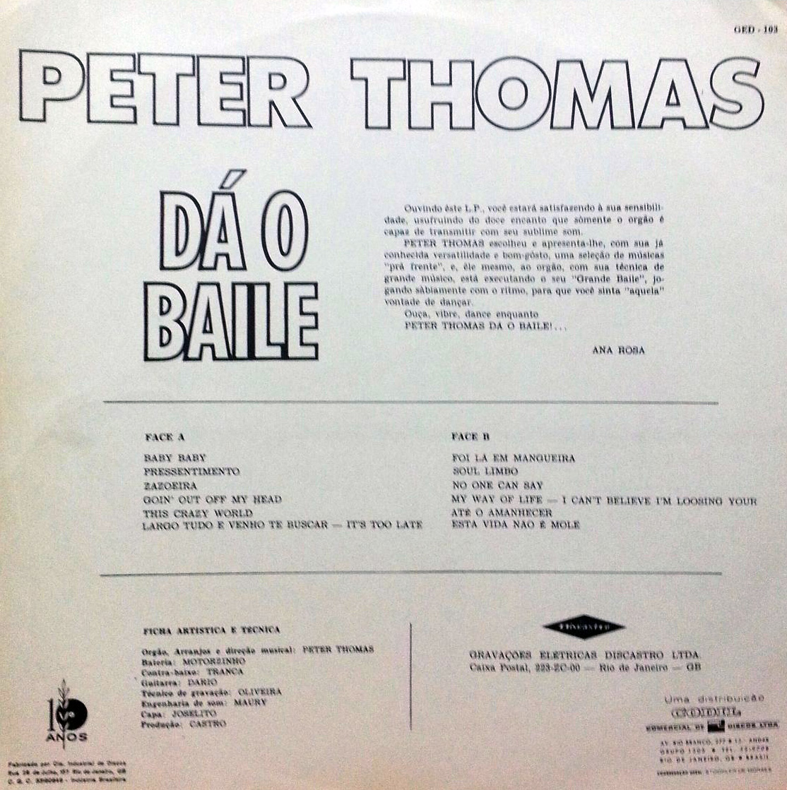 LP Peter Thomas Dá o Baile (contracapa)